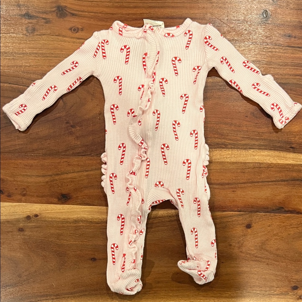 Spearmint Love pinkwaffle Candy Cane Print Kids One Piece with matching headband